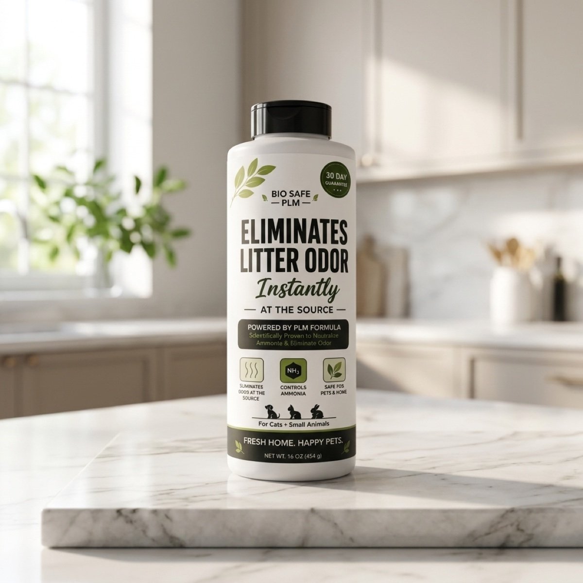 Pet Litter Maxx on a bright marble kitchen counter