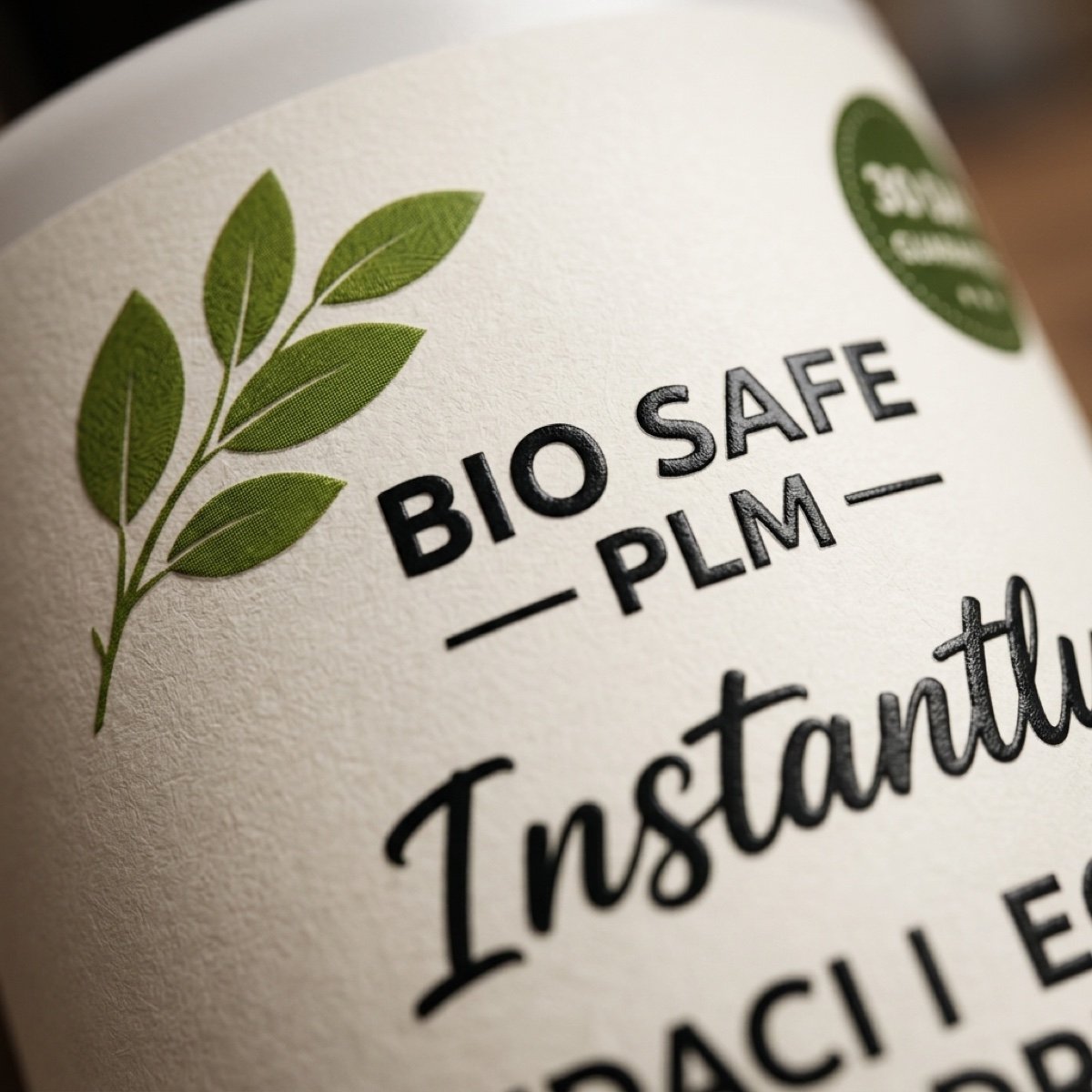 Close-up of the Bio Safe PLM label